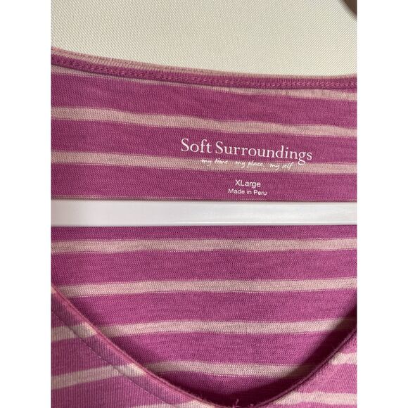 Soft Surroundings Fuchsia Striped V-Neck Short Cuffed Dolman Sleeves Size XL - Picture 3 of 9